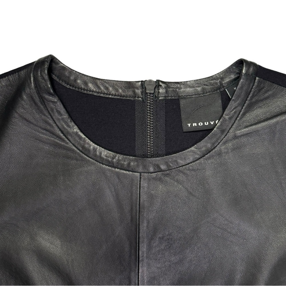 TROUVE ✘ Leather Shell Peplum Top Pleated Half Sleeve Cropped Zip Stretch Black - Picture 4 of 10